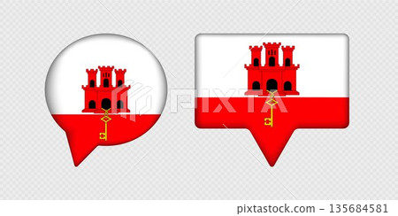 Flag of Gibraltar in speech bubble. 135684581
