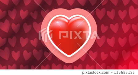 Modern romantic web banner for love and romance, 3D red heart icon on abstract wavy background with heart shapes for Valentine's Day social media marketing Modern romantic web banner for love and romance, 3D red heart icon on abstract wavy background with heart shapes for Valentine's Day social media marketing 135685155