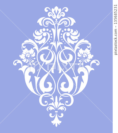 Damask graphic ornament. Floral design element. Blue and white vector pattern Damask graphic ornament. Floral design element. Blue and white vector pattern 135685231