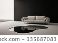 Room with a Puddle Table. A shot of a modern living room where the coffee table is a low, irregularly 135687083