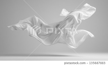 White cloth flying in the air. White background 135687883