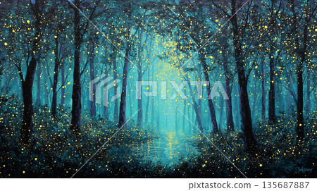 Beautiful sparkling forest background, illustration Beautiful sparkling forest background, illustration 135687887