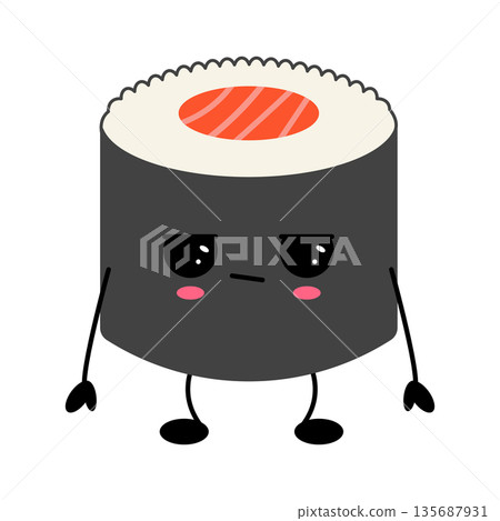 Cute Kawaii Sushi Roll Character 135687931