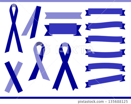 向量橫幅裝飾套裝，包含環形和彎曲的藏藍色絲帶 135688125