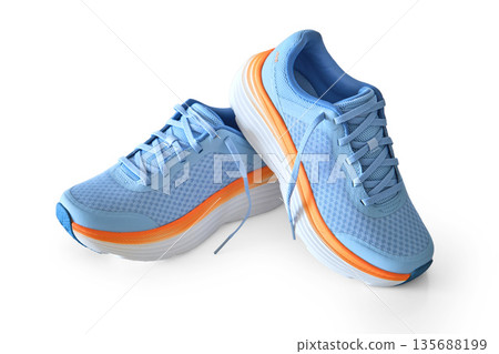 Blue and orange running running shoes sport footwear Blue and orange running running shoes sport footwear 135688199