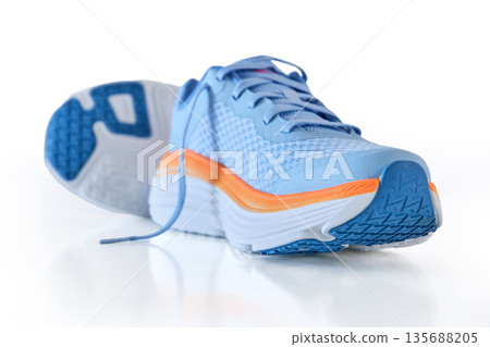 Blue orange running shoes for athletic activity Blue orange running shoes for athletic activity 135688205