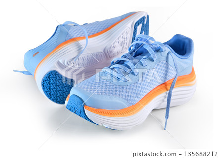 Blue and orange running shoes for active lifestyle Blue and orange running shoes for active lifestyle 135688212