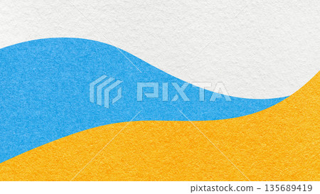 Abstract white blue yellow texture paper background, wavy layers. Wave pattern with copy space for banner 135689419