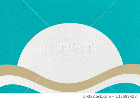 Turquoise textured paper background with white circle for copy space and beige waves for banner, presentation Turquoise textured paper background with white circle for copy space and beige waves for banner, presentation 135689428