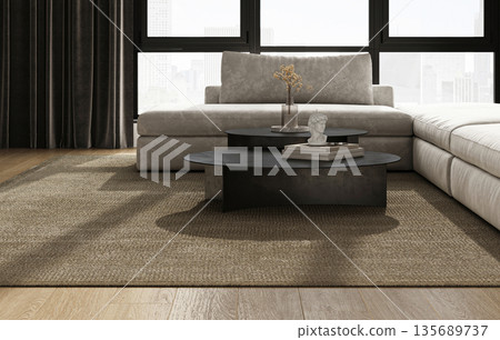 A Modern Living Room Featuring Stylish Furniture, Beautiful Natural Light and Comfort A Modern Living Room Featuring Stylish Furniture, Beautiful Natural Light and Comfort 135689737