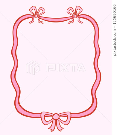 Cute pink vector ribbon bow frame, coquette romantic border for wedding, Valentine's Day and Christmas invitations Cute pink vector ribbon bow frame, coquette romantic border for wedding, Valentine's Day and Christmas invitations 135690166