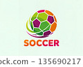 Soccer ball logo text word vibrant colors. Banner poster illustration of a football emblem. 135690217