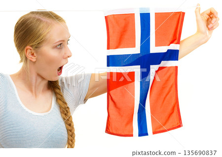Young female with norwegian flag Young female with norwegian flag 135690837