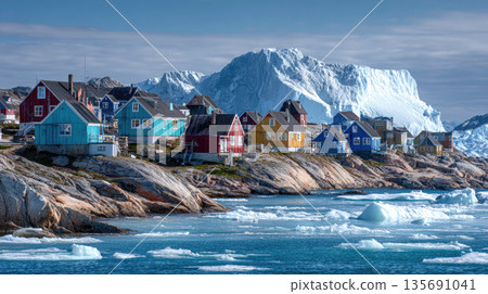 Rainbow Colored Cabins in Greenlandic Style Rainbow Colored Cabins in Greenlandic Style 135691041