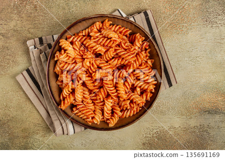 fusilli pasta dish, made with tomato sauce, homemade, no people, fusilli pasta dish, made with tomato sauce, homemade, no people, 135691169