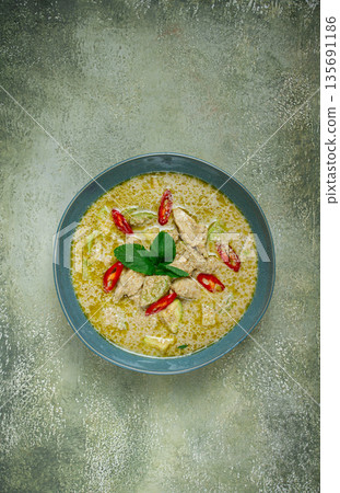 green curry with chicken, traditional Thai cuisine, Asian food, homemade, no people, 135691186
