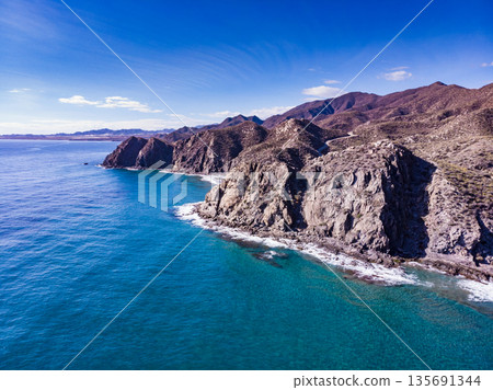 Sea coast landscape in Murcia Spain. Aerial view Sea coast landscape in Murcia Spain. Aerial view 135691344