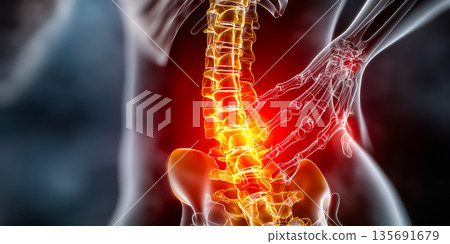 Image of the causes of lumbago and lower back pain | Visual representation of the spine and nerves Image of the causes of lumbago and lower back pain | Visual representation of the spine and nerves 135691679
