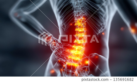 Image of the causes of lumbago and lower back pain | Visual representation of the spine and nerves Image of the causes of lumbago and lower back pain | Visual representation of the spine and nerves 135691682