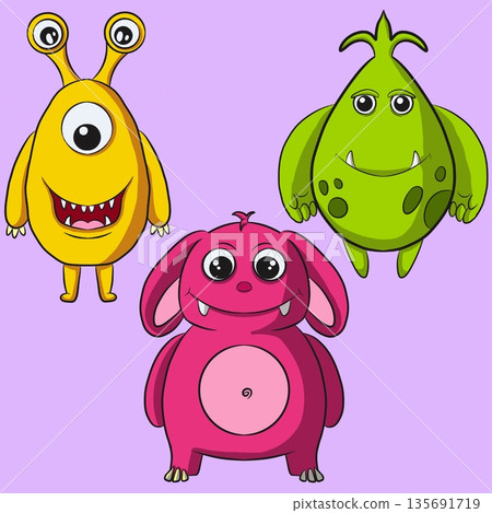 Cartoon colored monsters, illustration.  135691719