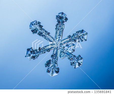 Natural snowflake crystal in blue background Natural snowflake crystal in blue background 135691841