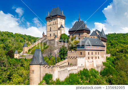 Karlstejn Castle surrounded by hills and forests. Central Bohemia, Czech Republic Karlstejn Castle surrounded by hills and forests. Central Bohemia, Czech Republic 135692005