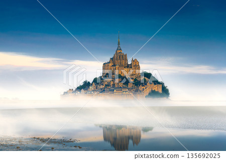 Mont Saint-Michel view in the sunrise light. Normandy, northern France 135692025