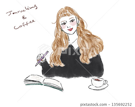 A woman reading a book with a smile 135692252