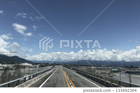 A straight road under the blue sky. A background image of the future and progress. A straight road under the blue sky. A background image of the future and progress. 135692304