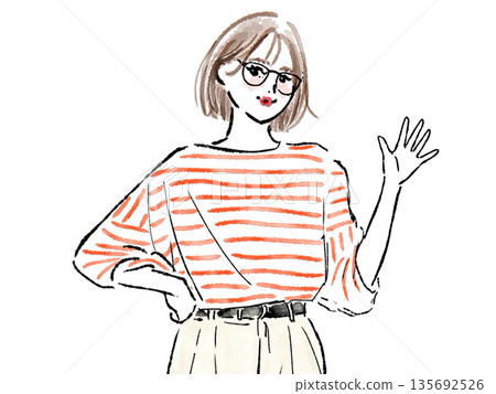 A woman waving a hand 135692526