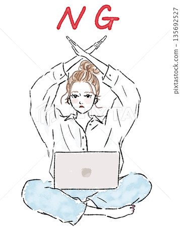 A woman making a cross sign with a computer 135692527