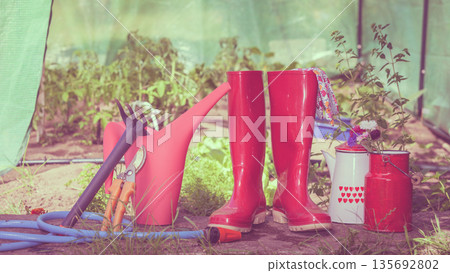 Gardening tools outdoor in garden Gardening tools outdoor in garden 135692802