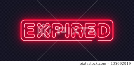 Red neon vector sign with Expired text and strong glow. Visual style clearly communicates outdated status or time limitation. Ideal for alerts and interface notifications. 135692919