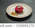 Classic Russian Beet Salad with Mustard Seeds on Plate. Vinaigrette 135693179