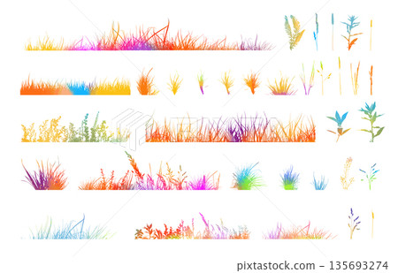 Set of horizontal banners of meadow colored silhouettes with grass. hand drawn. Not AI, Vector illustration Set of horizontal banners of meadow colored silhouettes with grass. hand drawn. Not AI, Vector illustration 135693274