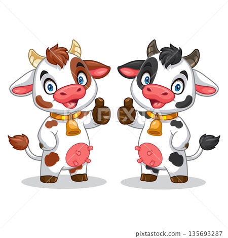 Adorable little calf cartoon showing thumbs up Adorable little calf cartoon showing thumbs up 135693287
