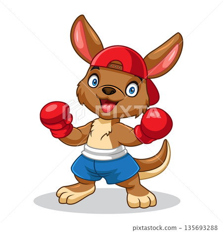 Cute kangaroo cartoon wearing boxing gloves Cute kangaroo cartoon wearing boxing gloves 135693288