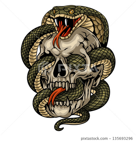 Skull head mascot wrapped around an angry cobra for t shirt needs Skull head mascot wrapped around an angry cobra for t shirt needs 135693296