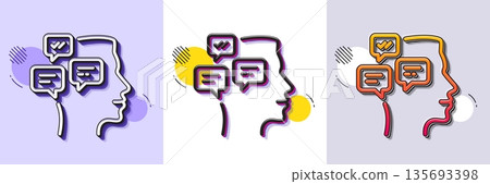 Chat Messages line icon. Halftone dotted pattern. Gradient icon with grain shadow. Conversation sign. Communication speech bubbles symbol. Line messages icon. Various designs. Vector 135693398