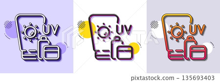 Sunscreen line icon. Halftone dotted pattern. Gradient icon with grain shadow. Uv Sun cream sign. Sunblock lotion symbol. Line sunscreen icon. Various designs. Vector Sunscreen line icon. Halftone dotted pattern. Gradient icon with grain shadow. Uv Sun cream sign. Sunblock lotion symbol. Line sunscreen icon. Various designs. Vector 135693403
