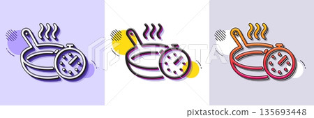 Frying pan line icon. Halftone dotted pattern. Gradient icon with grain shadow. Cooking timer sign. Food preparation symbol. Line frying pan icon. Various designs. Vector Frying pan line icon. Halftone dotted pattern. Gradient icon with grain shadow. Cooking timer sign. Food preparation symbol. Line frying pan icon. Various designs. Vector 135693448