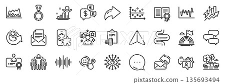 Share idea, Talk bubble and Group line icons pack. Share, Message, Paper plane icons. Phone puzzle, Artificial intelligence, Pickup web icon. Trade chart, Stock analysis, Winner pictogram. Vector Share idea, Talk bubble and Group line icons pack. Share, Message, Paper plane icons. Phone puzzle, Artificial intelligence, Pickup web icon. Trade chart, Stock analysis, Winner pictogram. Vector 135693494
