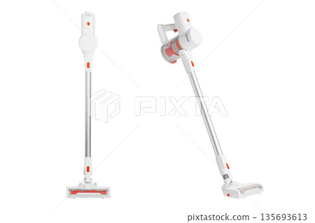 Isolated stick sweeper collection displays innovative battery-powered appliances. Isolated stick sweeper collection displays innovative battery-powered appliances. 135693613