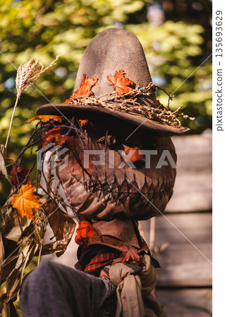Mystical Fall Scarecrow with Pumpkin Display 135693629