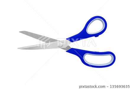 Blue Handled Scissors Half Open on White Background Blue Handled Scissors Half Open on White Background 135693635