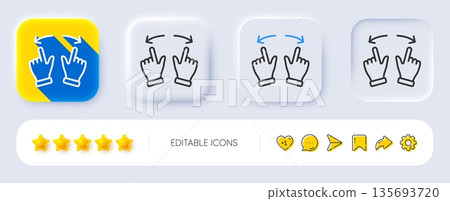 Move gesture line icon. Neumorphic, Flat shadow, 3d buttons. Slide arrow sign. Swipe action symbol. Line move gesture icon. Social media icons. Vector Move gesture line icon. Neumorphic, Flat shadow, 3d buttons. Slide arrow sign. Swipe action symbol. Line move gesture icon. Social media icons. Vector 135693720