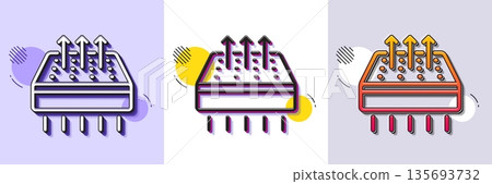 Breathable mattress line icon. Halftone dotted pattern. Gradient icon with grain shadow. Orthopedic pad sign. Air flow sleep bed symbol. Line breathable mattress icon. Various designs. Vector 135693732