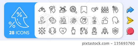 Lgbt, Dont touch and Cough line icons. Interest rate, AI generate, Inflation icons. Pack of Love ticket, Click hand, Inclusion icon. Hospital nurse, Workflow, Protection shield pictogram. Vector 135693760