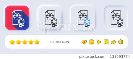 Dog competition certificate line icon. Neumorphic, Flat shadow, 3d buttons. Pets award sign. Champion winner medal symbol. Line dog certificate icon. Social media icons. Vector Dog competition certificate line icon. Neumorphic, Flat shadow, 3d buttons. Pets award sign. Champion winner medal symbol. Line dog certificate icon. Social media icons. Vector 135693774