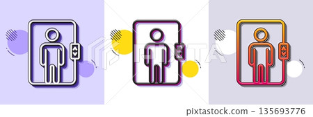 Elevator line icon. Halftone dotted pattern. Gradient icon with grain shadow. Transportation lift sign. Line elevator icon. Various designs. Vector 135693776
